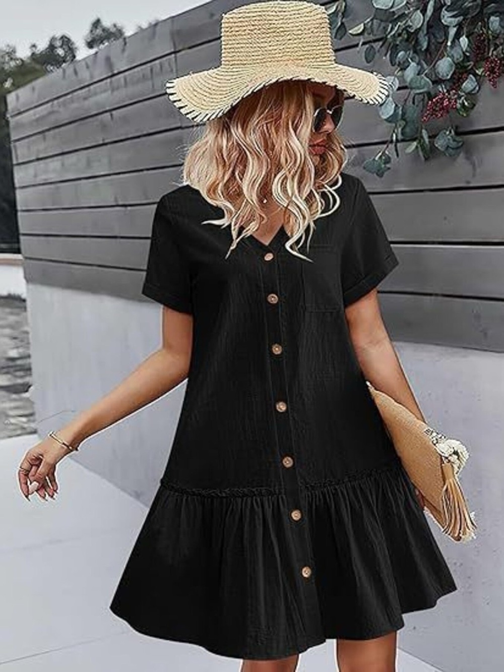 Full Size Button-Down Ruffle Hem Mini Dress Plus Size - Picture 5 of 15